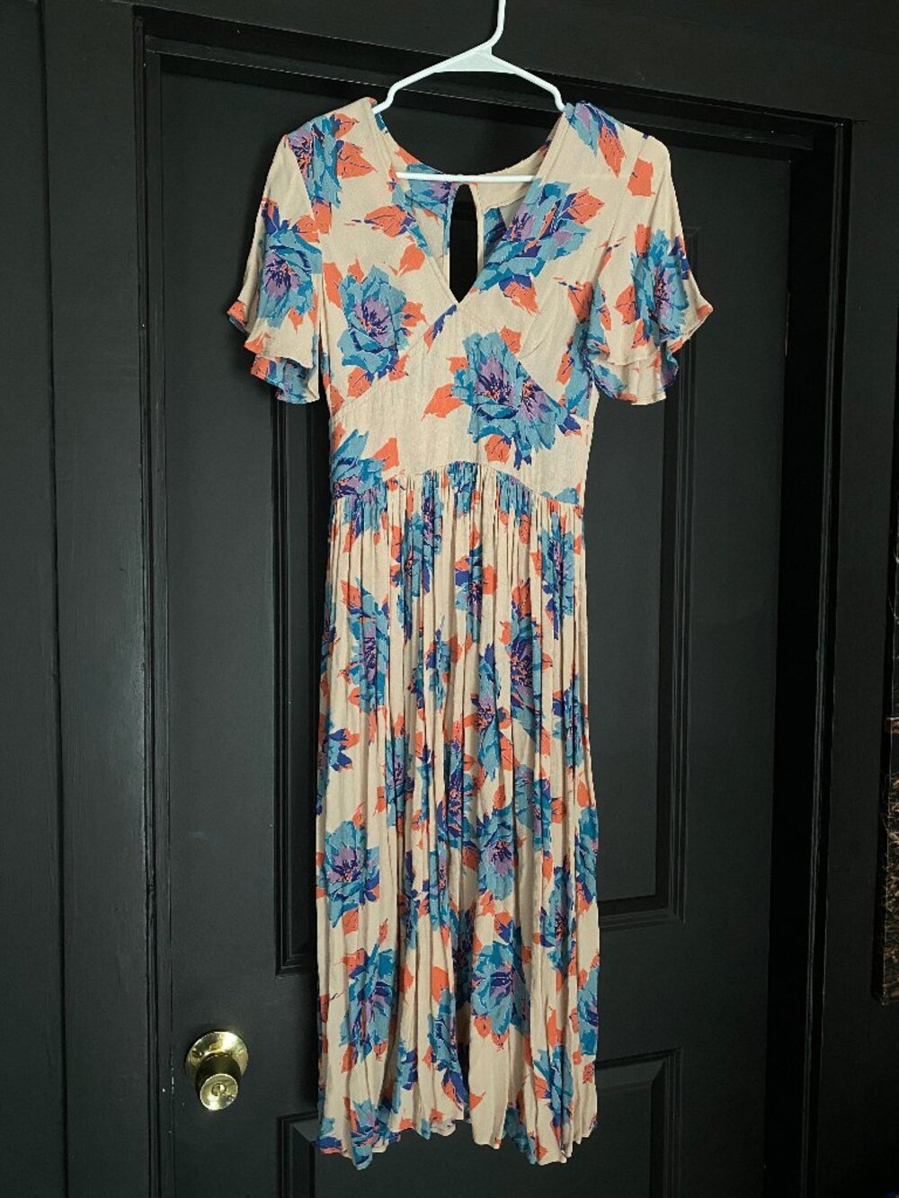 ASOS Cream and Blue Floral Vintage Inspired Short Sleeve A Line Dress Size 4